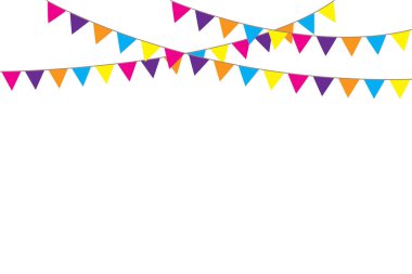 Doğum günü için bayrakların çelengi. Parti üçgen afişleri. Tatil için arka plan. Vektör çizimi. Resim yükle.