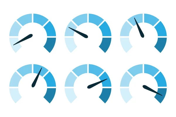 Ícones Velocímetro Configurados Círculo Setores Com Uma Seta Ilustração Limite — Vetor de Stock
