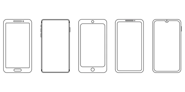 Cep telefonu hatlı Doodle düğmesi. Siluet vektör çizimi. Akıllı telefon boş ekran, telefon modeli. Satır simgesi. 