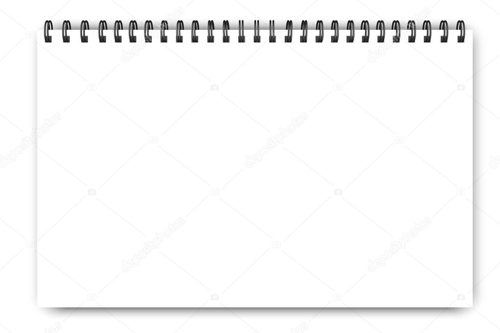 Notebook paper. Spiral notepad horizontal, great design for any purposes. White notebook mockup isolated. Vector illustration. Stock image.