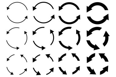 Dairesel oklar. Dairesel hareket simgesi. Geri dönüşüm sembolü. Şablonu yenile ve yeniden yükle. Vektör çizimi. Resim yükle.