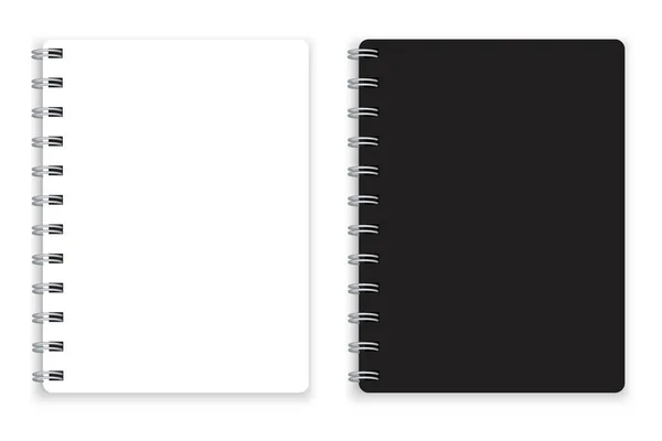 Mock Cadernos Preto Branco Bloco Notas Espiral Sketchbook Duas Cores — Vetor de Stock