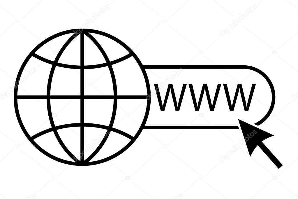 Internet world network icon. Search for a website. Internet domain symbol. Vector illustration. Stock image.