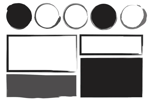 Circles Rectangles Drawn Hand Doodle Grunge Style Set Black Borders — Stock Vector