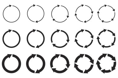 Dairesel ok vektör grubu. Tekrarlanan simgeleri yuvarla. Sembolü tekrar doldur ve doldur. Hisse senedi. EPS 10.