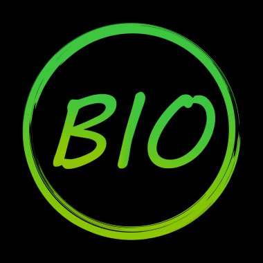 Siyah arka planda vektör yeşil biyolojik ürün rozeti. Yüzde yüz organik logo. Hisse senedi. EPS 10.