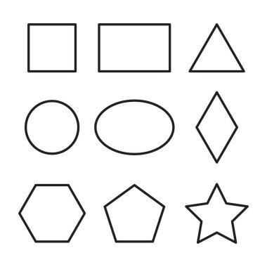 Geometrik şekiller ayarlandı. Temel form koleksiyonu. Ana hatları Vektör. Basit elementler toplanır. EPS 10.