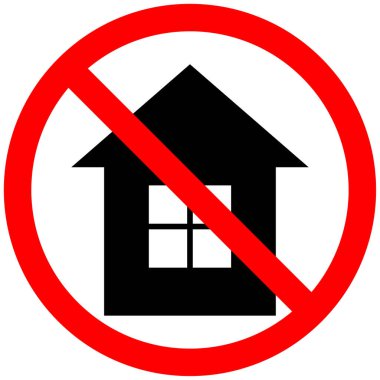 Ev tabelası yok. Yasak ev ikonu. İçki yasağı sembolü Vektör. Kırmızı daire / kırmızı daire. EPS 10.