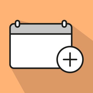 Takvim artı simge. Tarih sembolü ekle. Yeni olay vektörü grafiği. Turuncu arkaplan çizimi. EPS 10.
