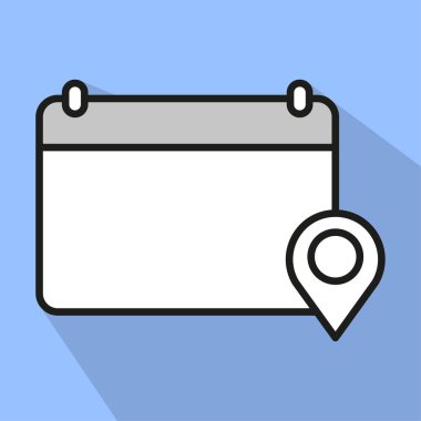 Takvim konum simgesi. Olay adresi sembolü. GPS pin vektörü grafiği. Mavi arkaplan çizimi. EPS 10.