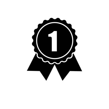 Bir numaralı kurdele. Kazanan ödül sembolü. Birincilik işareti. Siyah ve beyaz amblem. EPS 10.