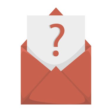 Soru işareti simgesi. Bilgi isteği sembolü. Kırmızı zarf çizimi. Vektör iletişim konsepti. EPS 10.