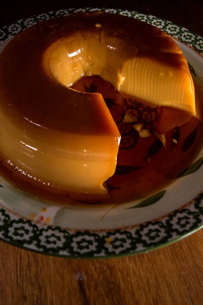 Flan Vainilla Delicioso Postre Con Mucho Caramelo Típico Postre Argentino — Foto de Stock