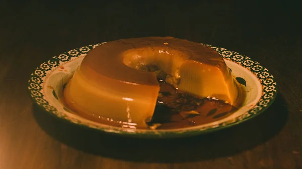 Vainilla Flan Pyszny Deser Dużą Ilością Karmelu Typowy Argentyński Deser — Zdjęcie stockowe
