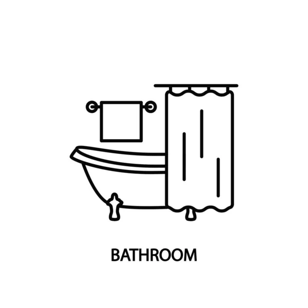 Badkamer pictogram met gordijn en handdoek. Bad vectorbeeld. Concept voor webbanners en drukwerk. — Stockvector