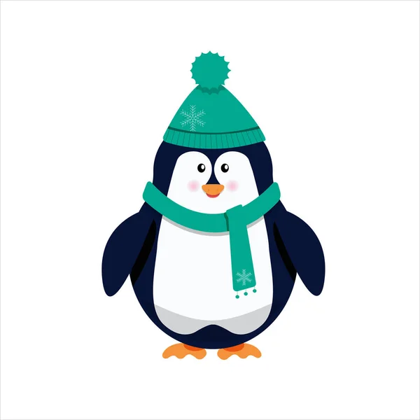 Vector de dibujos animados pingüino en invierno ropa de abrigo . — Vector de stock