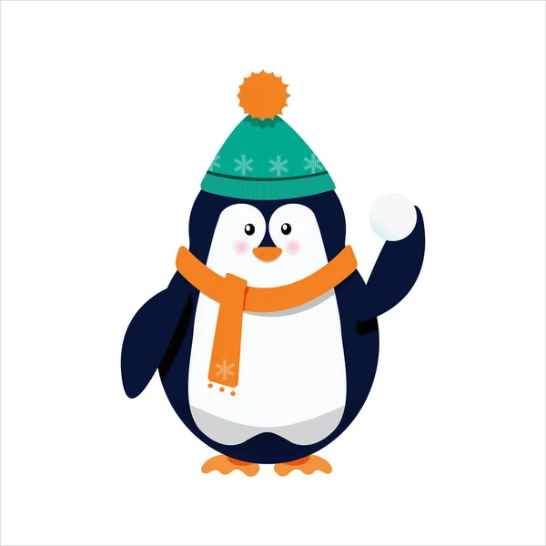 Vector de dibujos animados pingüino en invierno ropa de abrigo — Vector de stock
