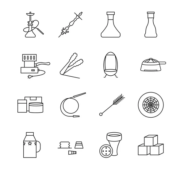 Acessórios Hookah conjunto de ícones de linha simples. Pode ser usado para projetar uma loja online. Componentes de ilustração vetorial para shisha. Suprimentos para lounge bar —  Vetores de Stock