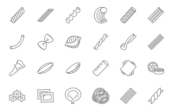 Diferentes tipos de ícones de massas definido. Pode ser usado para indicar macarrão italiano no menu do restaurante . —  Vetores de Stock