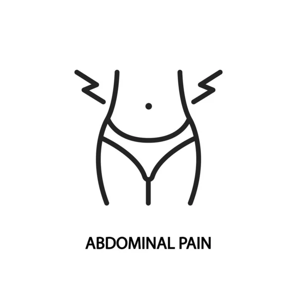 Κοιλιακό πόνο γραμμή επίπεδη εικόνα. Εικονογράφηση διανύσματος πόνος στο στομάχι κατά την έμμηνο ρύση. — Διανυσματικό Αρχείο