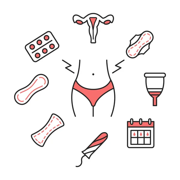 Okrągły baner z linią menstruacyjną płaska ikona. Może służyć jako ilustracja kobiecej higieny i zdrowia. Okresy symbol czerwony kolor. — Wektor stockowy