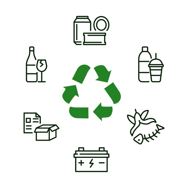 Recyclage et tri de la bannière de cercle de déchets avec icône de ligne plate. Tri des ordures. — Image vectorielle