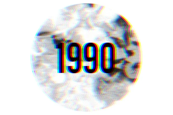 1990 Efeito Falha Ano Vintage Forma Redonda — Fotografia de Stock