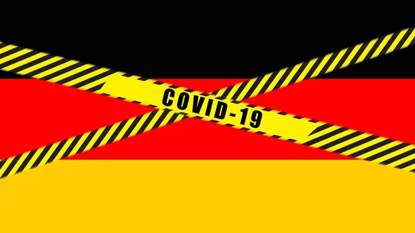 Covid Advertencia Cinta Negra Amarilla Ilustración Bandera Alemania Área Peligro —  Fotos de Stock