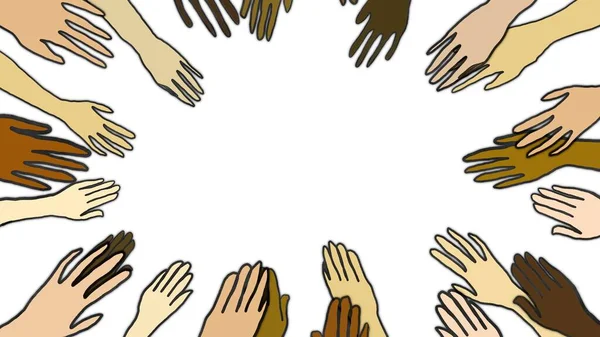 Ποικιλομορφία Χέρια Κύκλους Πολυπολιτισμική Ανθρώπινη Σύνδεση Λευκό Φόντο — Φωτογραφία Αρχείου