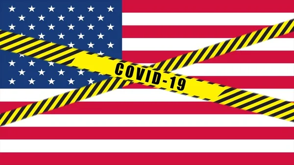 Covid Varningstejp Svart Och Gult Band Usa Flag Illustration Coronavirus — Stockfoto