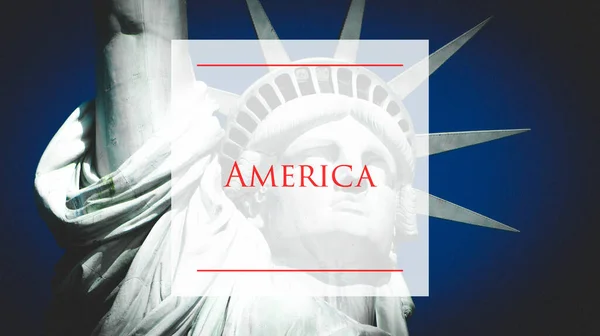 América Texto Sobre Estátua Liberdade Apresentação Primeira Página — Fotografia de Stock