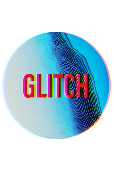 Arızalı yazı tipi olan GLITCH kelimesi, dijital pikselli yuvarlak şekil logosu