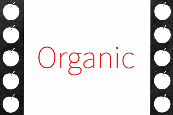 Testo Rosso Organico Sfondo Bianco Nero Con Disegni Mele — Foto Stock