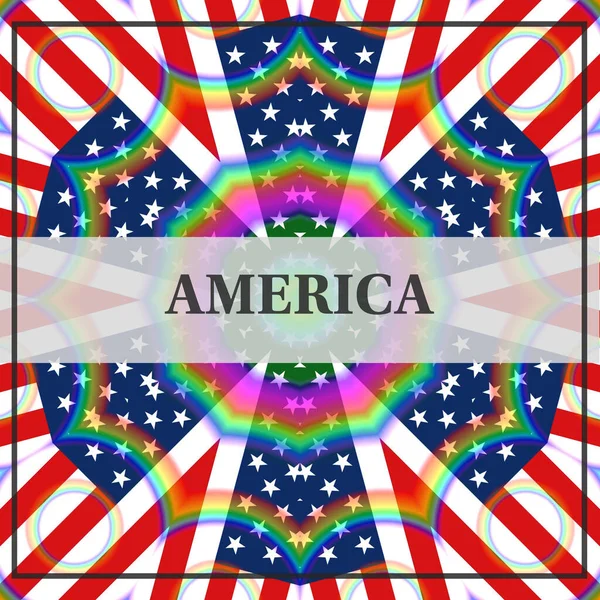 Amerikan Bayrak Illüstrasyonu Üzerine Gökkuşağı Renkleriyle Yazılmış America Pankartı Metni — Stok fotoğraf