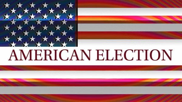 AMERICAN ELECTION text on retro TV glitch USA flag, television broadcasting presentation