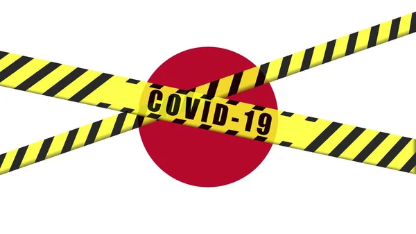 Covid Avviso Nastro Nero Giallo Giappone Flag Illustrazione Coronavirus Area — Foto Stock