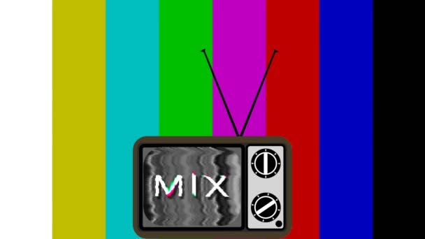 复古时尚的老式电视机 在电视静态干扰 电视测试模式背景 故障风格的字Mix 用于音乐Dj集 电子节目 盲眼测试 混音带 — 图库视频影像