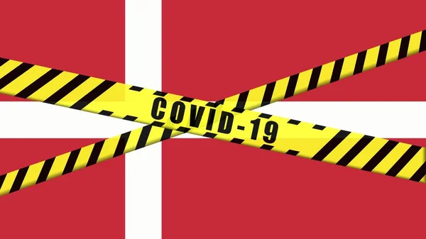 COVID-19 uyarı Siyah ve Sarı kurdele DENMARK FLAG illüstrasyon, Coronavirus tehlike alanı, İskandinav karantina bölgesi