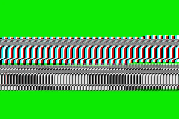 Scrolling of the retro bars of the old television on green screen, vintage television of the 80s, horizontal lines of the VHS videotape, damage, failures, malfunction, damaged tape. Chroma key.