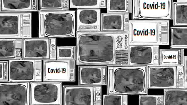 Zoom Lento Pared Varios Televisores Con Una Señal Estática Reemplazada — Vídeos de Stock