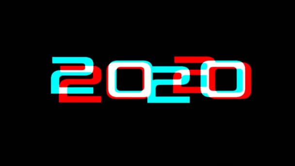 2020 New Years Word Text Message Glitch Retro Style Black — Stock Video