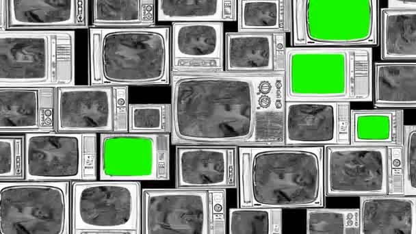 Meerdere Ouderwetse Stijl Televisie Met Analoge Geen Signaal Statische Ruis — Stockvideo