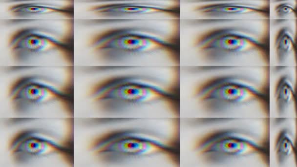 Animación Múltiples Ojos Con Efecto Fallo Pared Ocular Cajas Patrones — Vídeo de stock