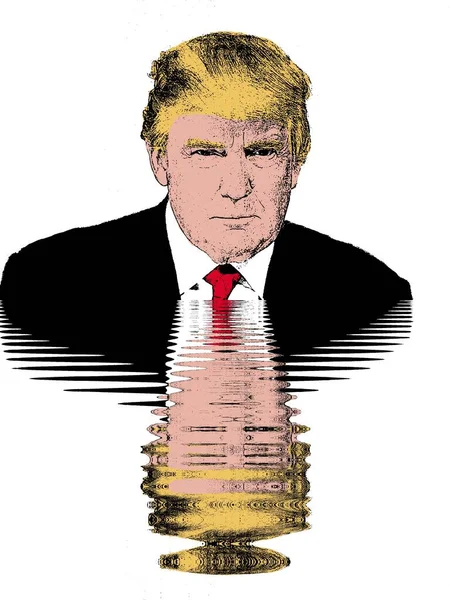 Zeichnung Von Donald Trump Der Seinem Nachdenken Ertrinkt Surrealistische Illustration — Stockfoto