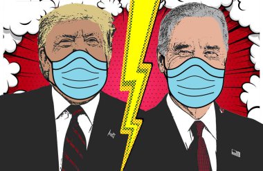 Trump-Biden dövüşü, final maçı, küresel covid 19 koronavirüs salgını bağlamında. Maskeli sandık, Maskeli Biden. ABD Seçim 2020, ikinci tur adaylar, sağlık krizi hakkında öneriler.