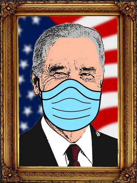 Joe Biden 'ın maske takması, Joe Biden' ın lüks bir başkan çerçevesinde resmedilmesi, başkanlık seçimlerinin kazananı, covid-19 salgını krizi, Coronavirus, resmi portre