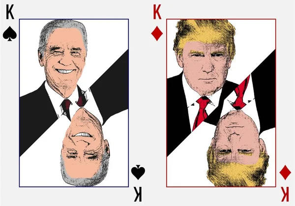 Дональд Трамп Джо Байден Изображены Игральных Карточках Короля Покер Шот — стоковое фото