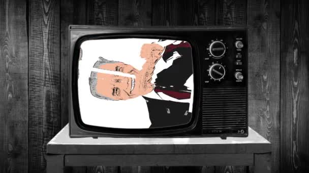 Μεγέθυνση Μια Τηλεόραση Ρετρό Στυλ Του Παλιομοδίτικο Σχέδιο Κινούμενα Εικόνα — Αρχείο Βίντεο