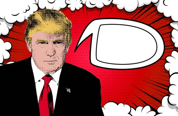 Caixa Dos Desenhos Animados Com Uma Ilustração Donald Trump Falando — Fotografia de Stock