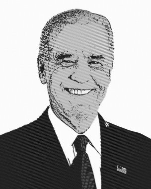 Joe Biden 'ın, pikselli siyah beyaz, eski moda minitel tarzı, eski moda televizyon setiyle çekilmiş eski model portresi. Resim, çizim